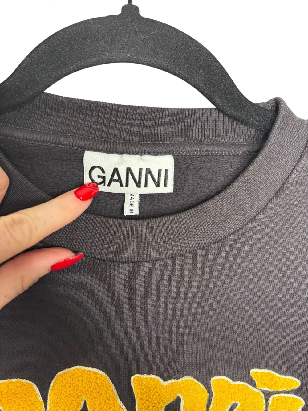 Ganni Black Cropped Sweatshirt with Yellow Logo - Picture 4 of 12